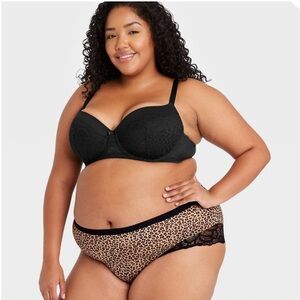 ⭐️ Auden Plus Leopard-Print Micro Briefs with Black Lace Trim - Tan Size X (14)